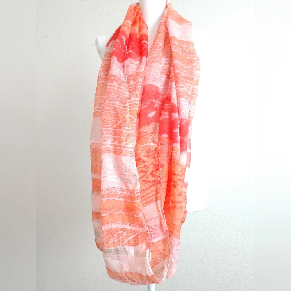 Maurice's Infinity Scarf Orange with Silver Metallic Sparkle